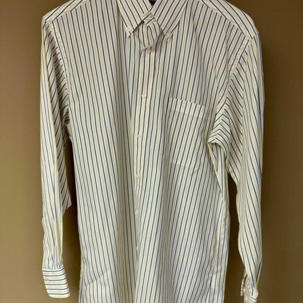 Kirkland Signature Men's Striped Non Iron Button Down Shirt 15-32 Yellow Blue